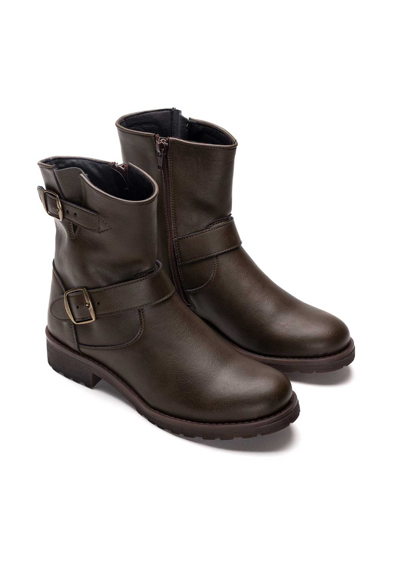 Odet Green/Brown Vegan Biker Ankle Boots - Ecomarket.com