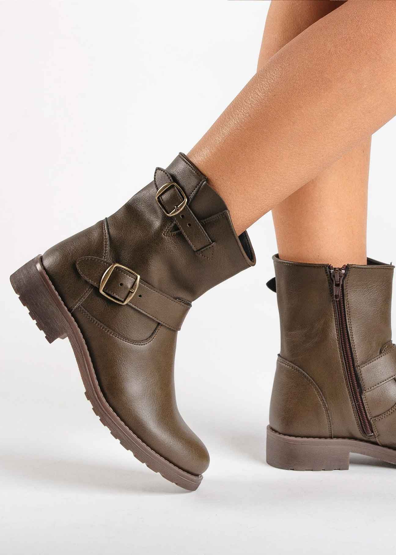 Odet Green/Brown Vegan Biker Ankle Boots - Ecomarket.com