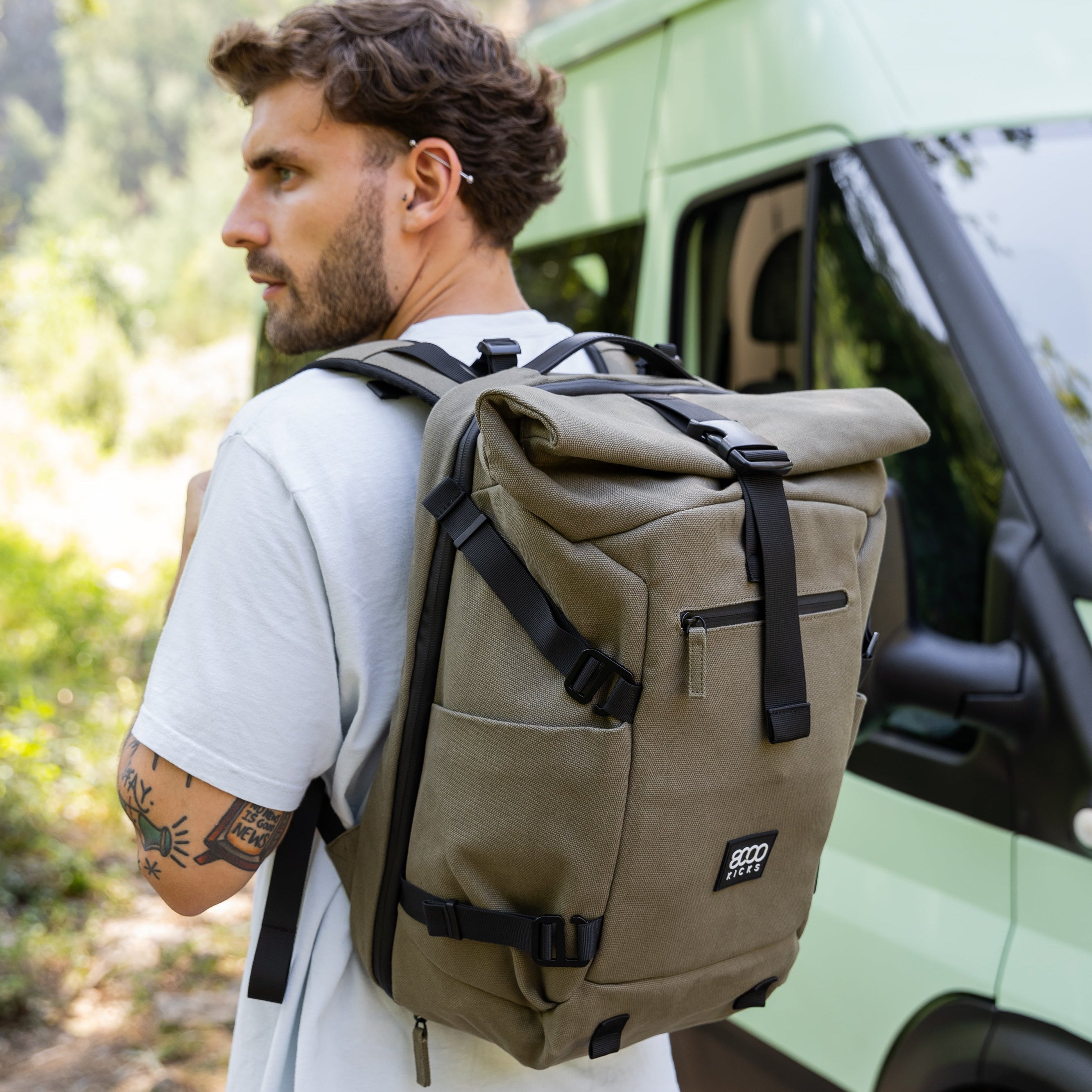 Nomad-Rolltop-Rucksack aus Hanf in Dunkelgrün