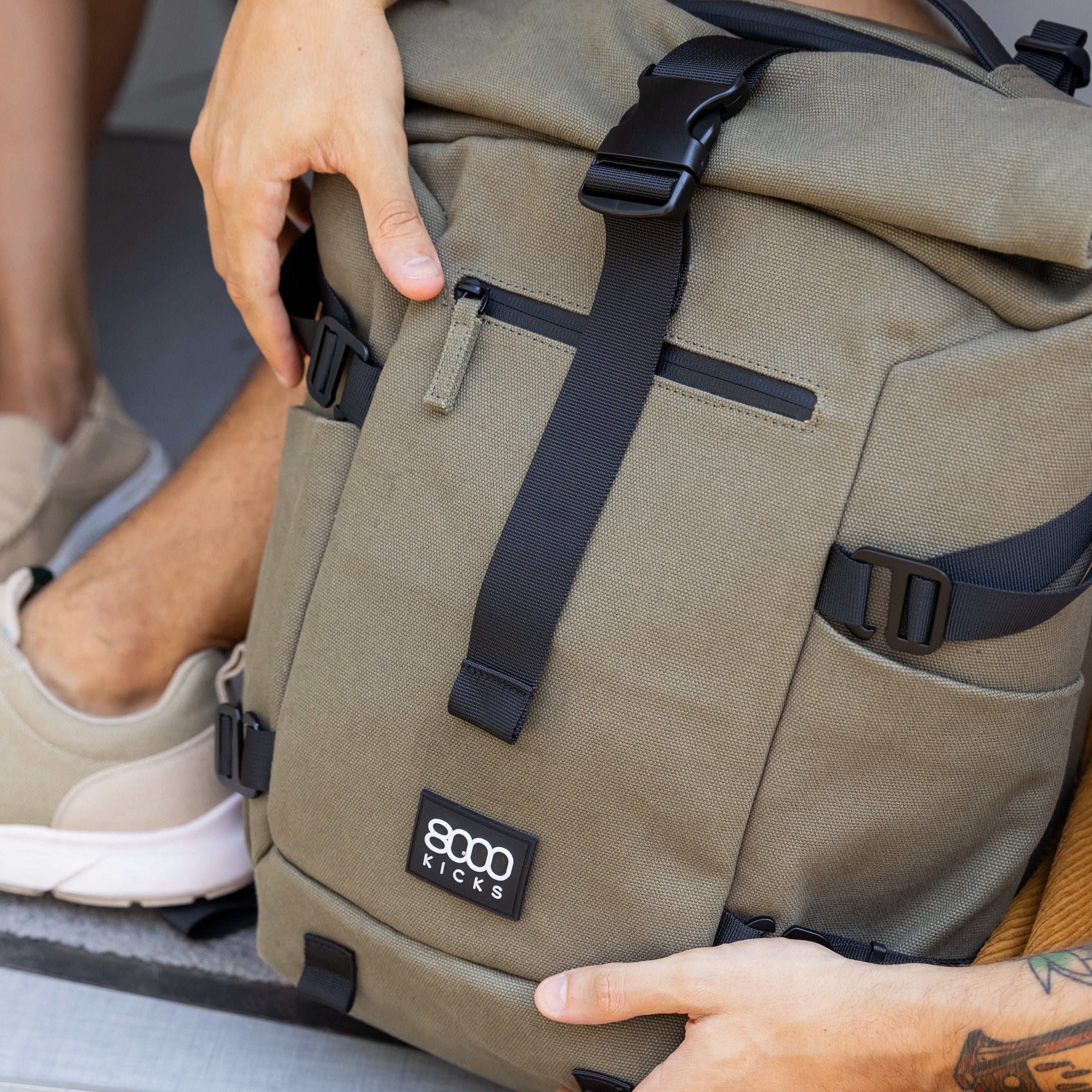 Nomad-Rolltop-Rucksack aus Hanf in Dunkelgrün