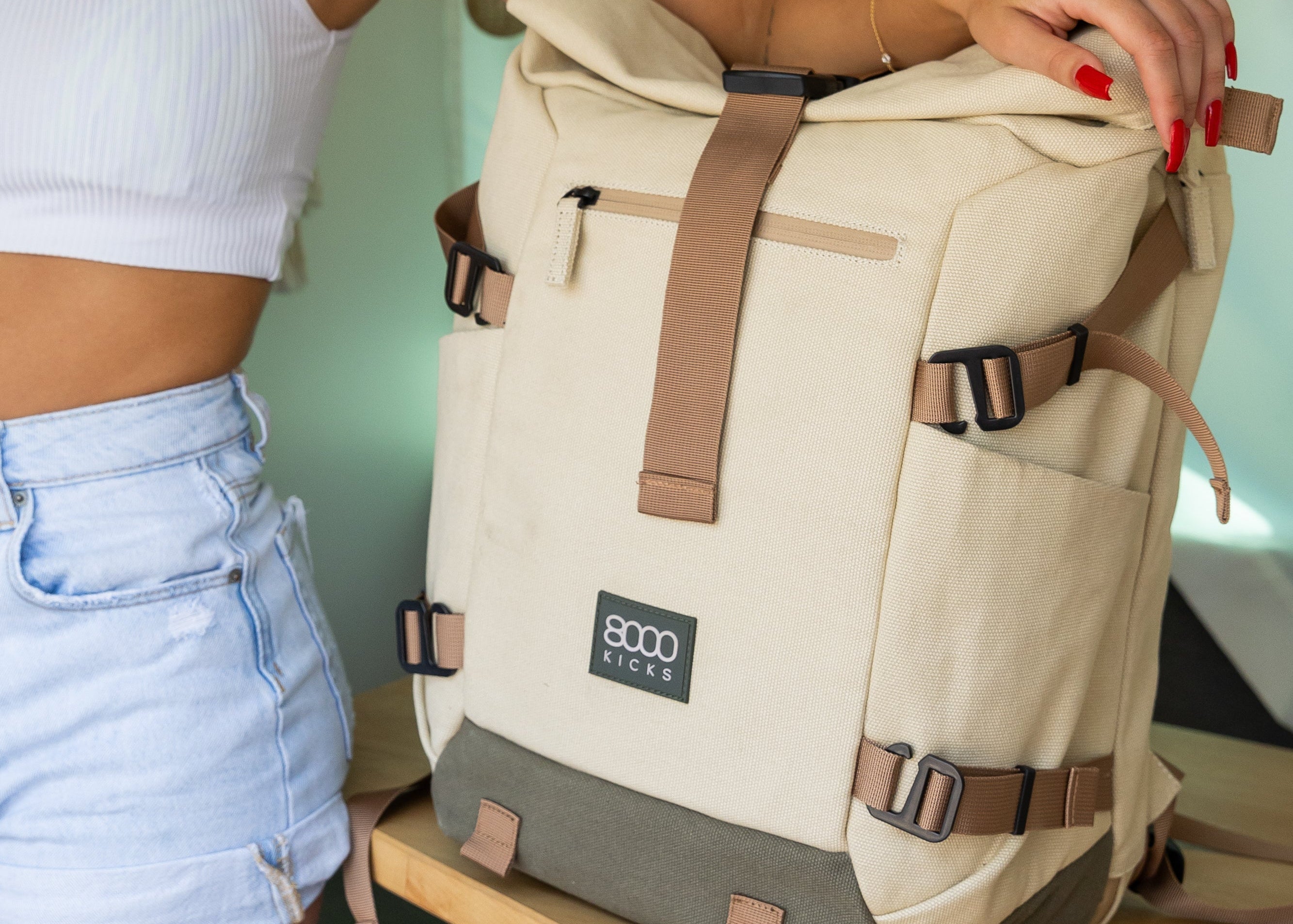 Nomad Zaino rolltop in canapa beige e verde