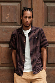SPINDRIFT - Organic Cotton Shirt - Brown Stripe