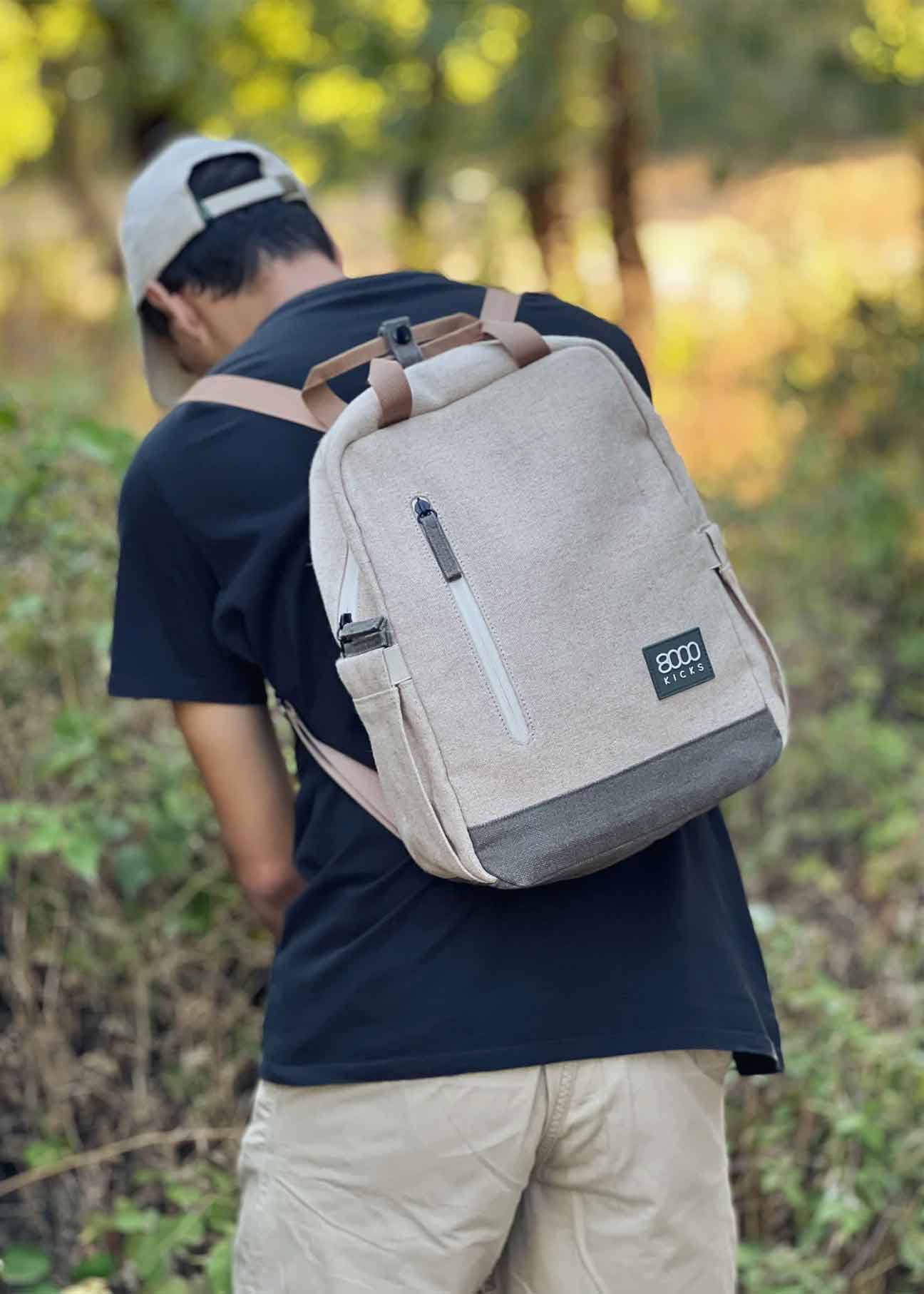Mochila pequeña de cáñamo en beige y verde