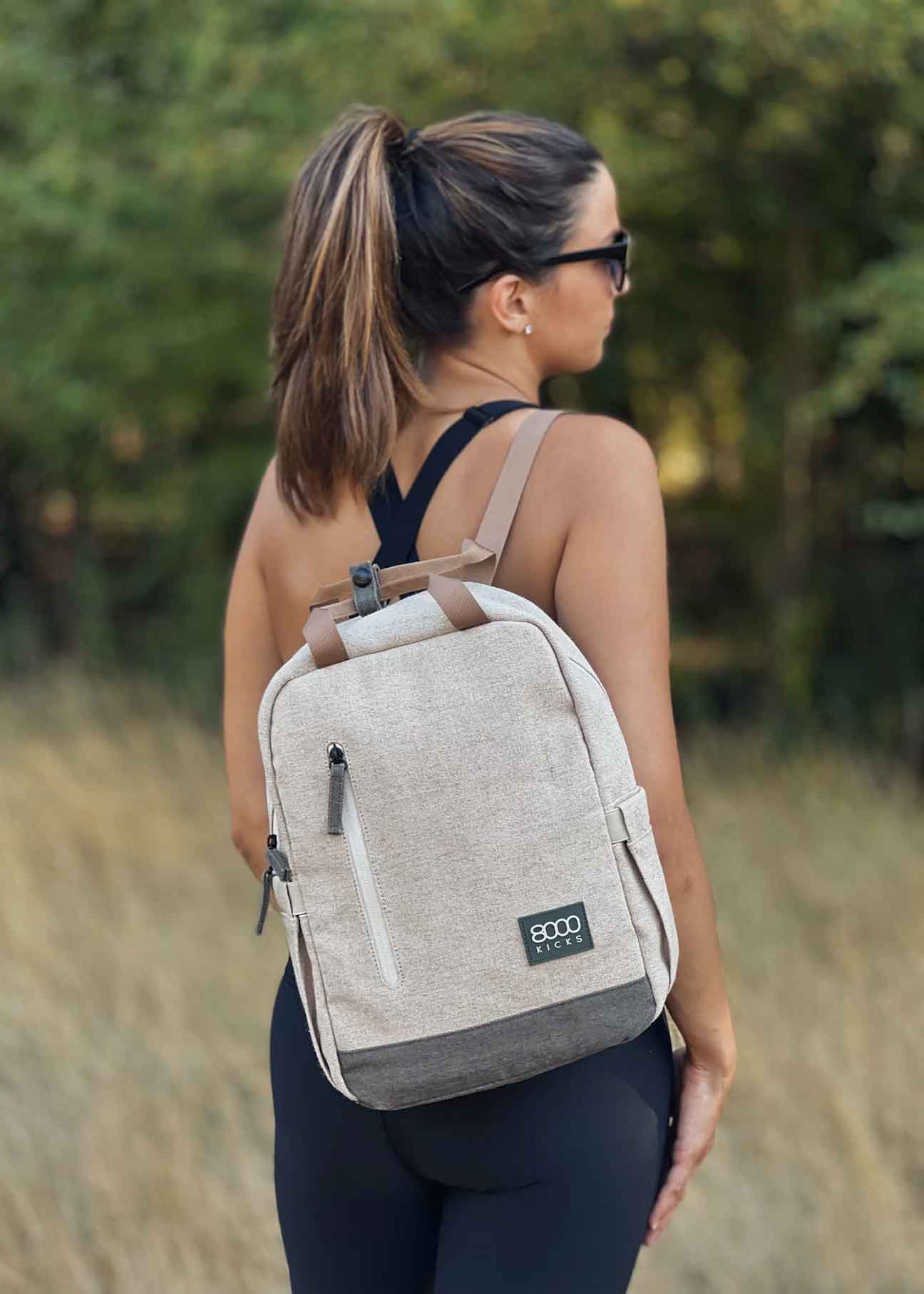 Mochila pequeña de cáñamo en beige y verde