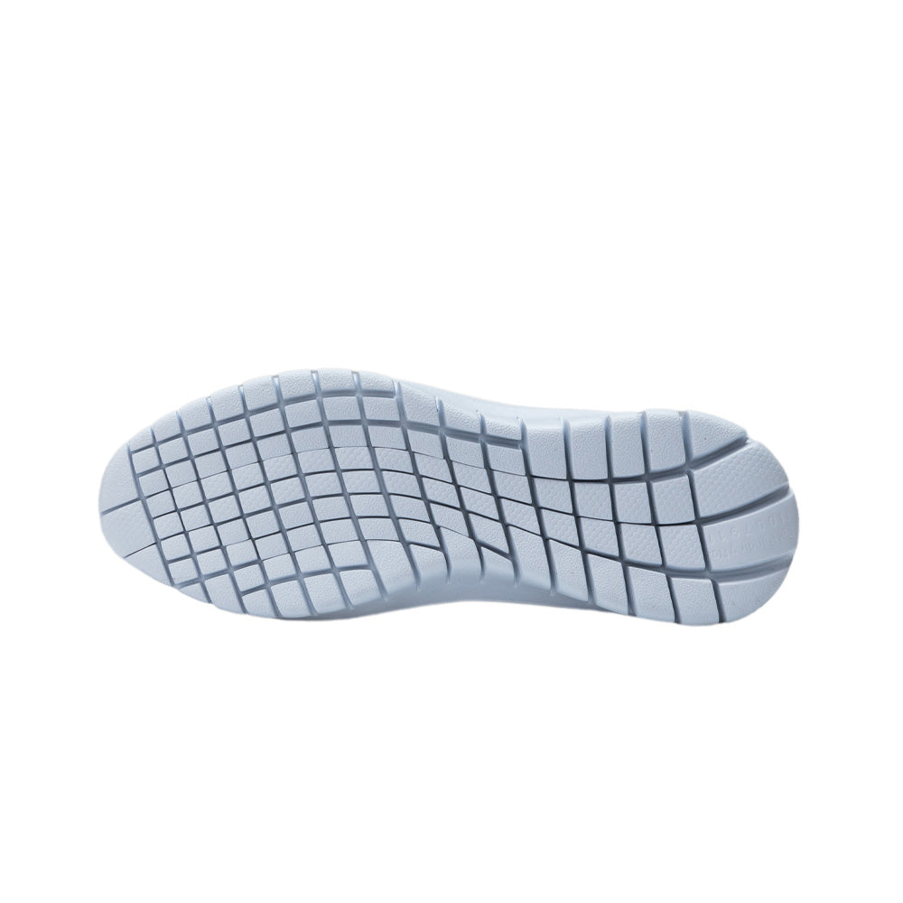 Sole of the pink Thies sustainable sneaker, showing a grid like tread pattern for traction.