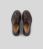 Vegan Derby - Woman shoe by Solari Milano in dark brown, featuring Blake Construction and open lacing system.