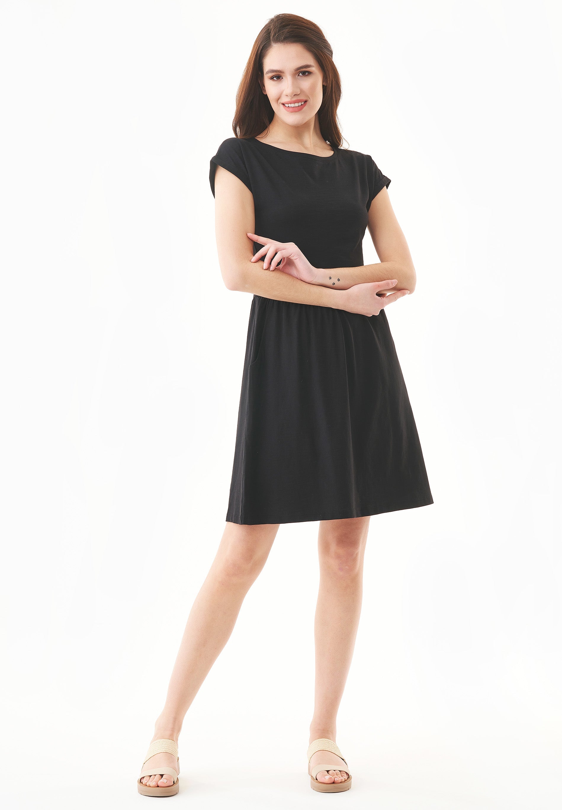 Women's 100% Organic Cotton Slub Mini Dress in Black – Ecomarket.com