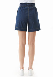 Shorts tipo paperbag en denim elástico de algodón orgánico