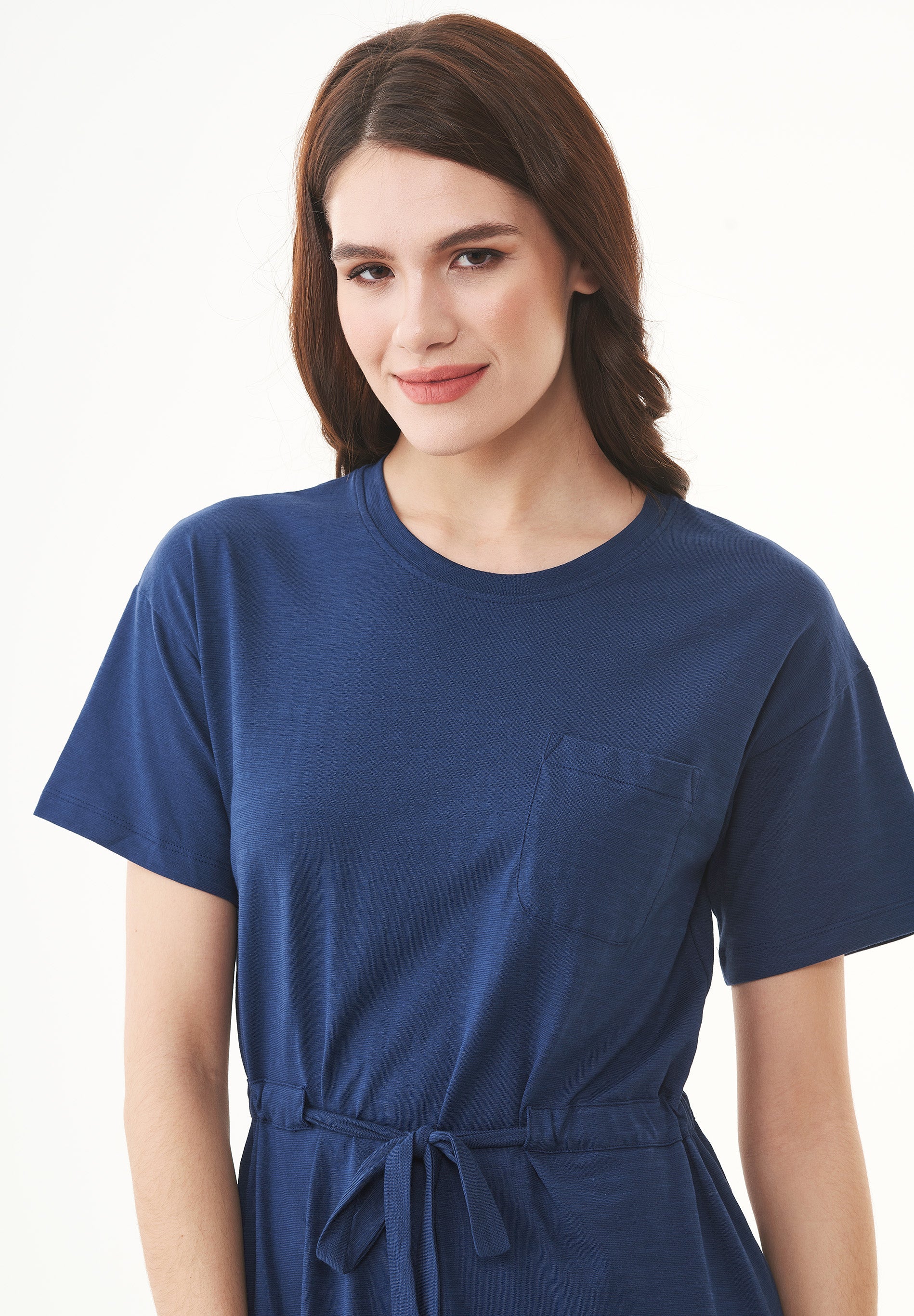 Women's Organic Cotton Slub Jersey Dress in Navy Blue – Ecomarket.com