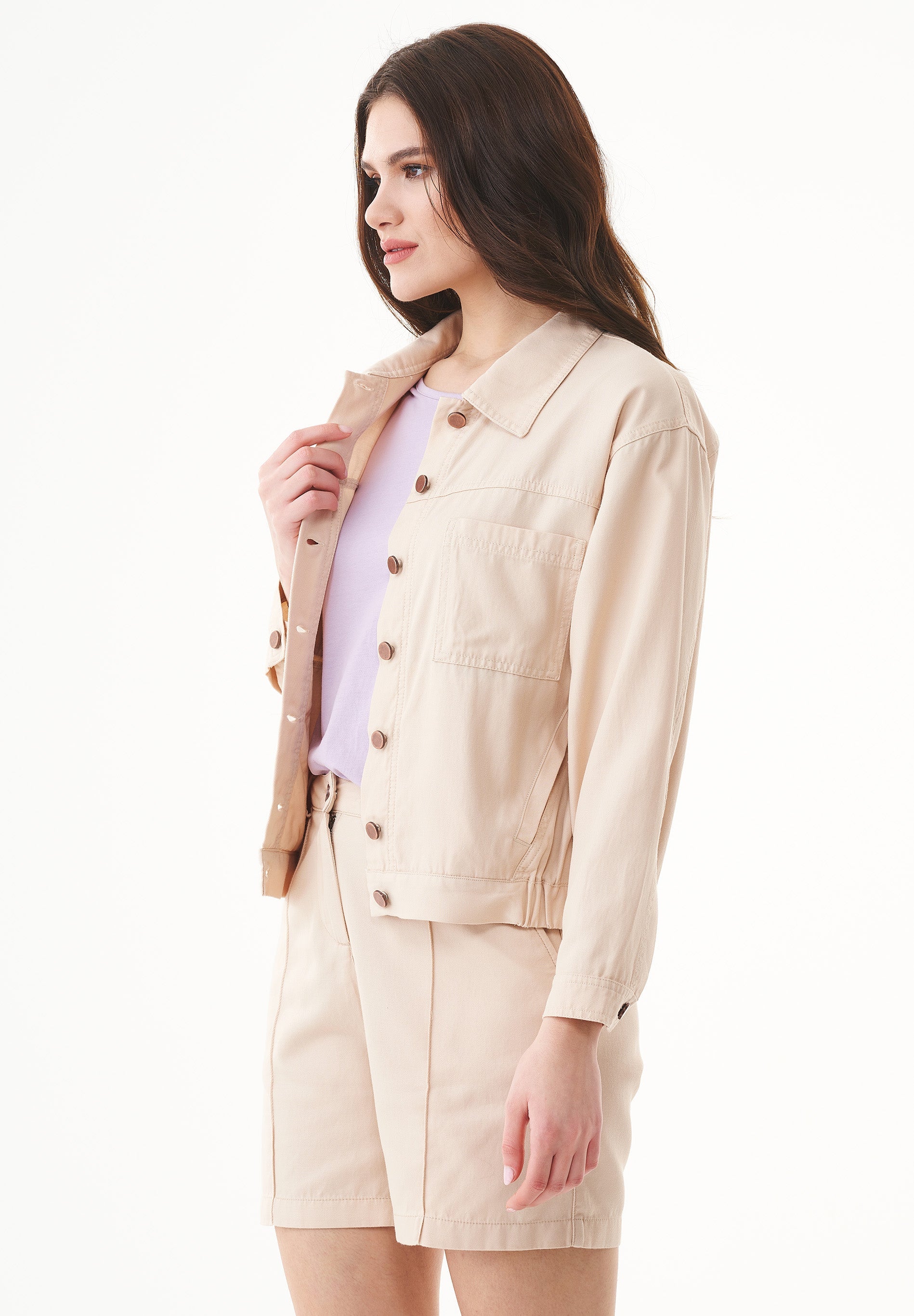Shirt Jacket in TENCEL™ Lyocell & Organic Cotton Gabardine in beige