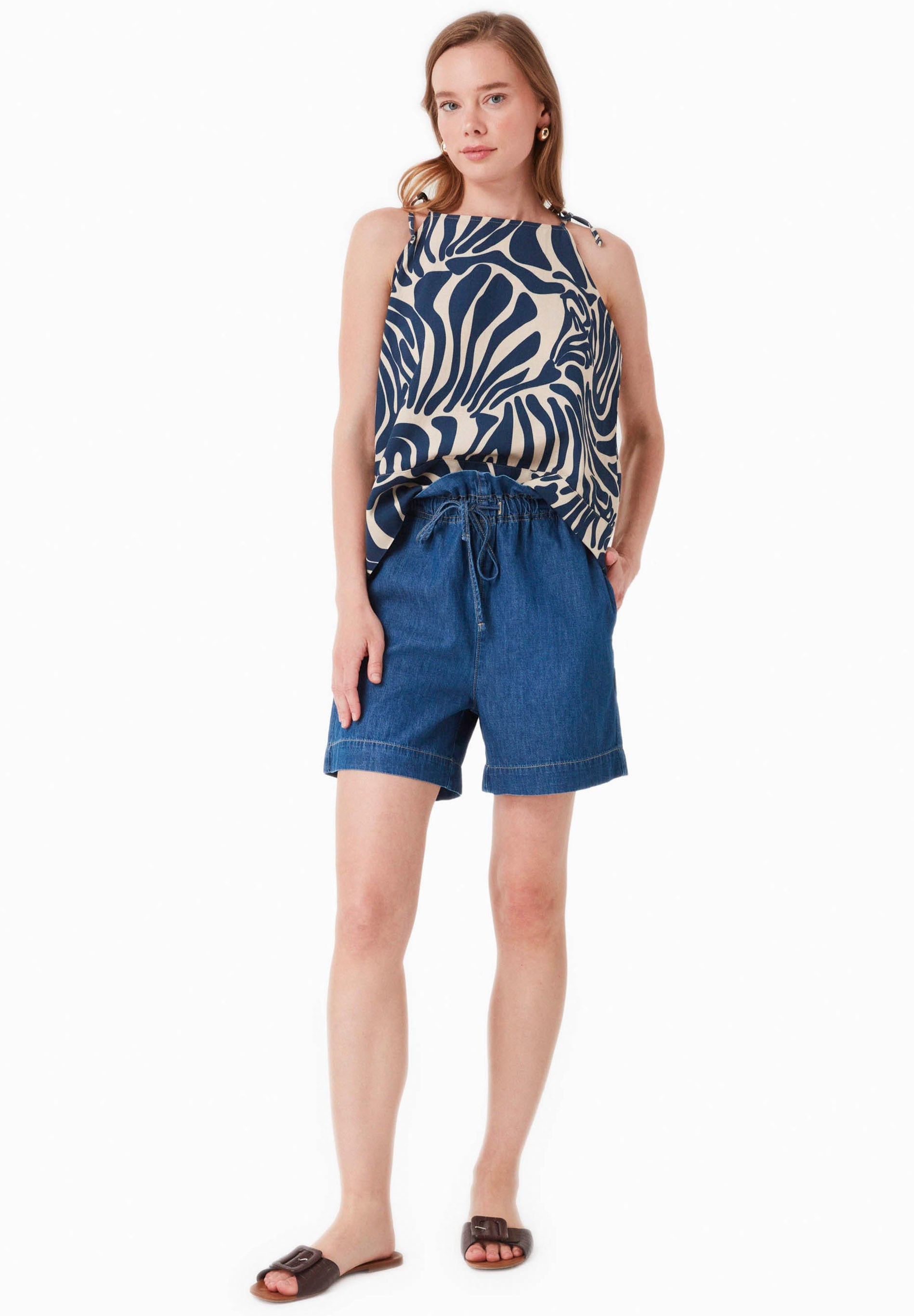 Organic Cotton Denim Shorts with Drawstring Waist Medium wash