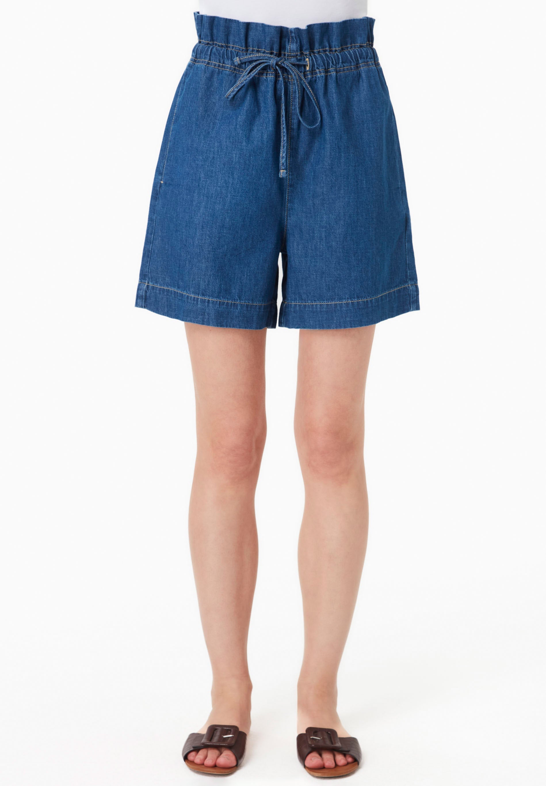 Organic Cotton Denim Shorts with Drawstring Waist Medium wash