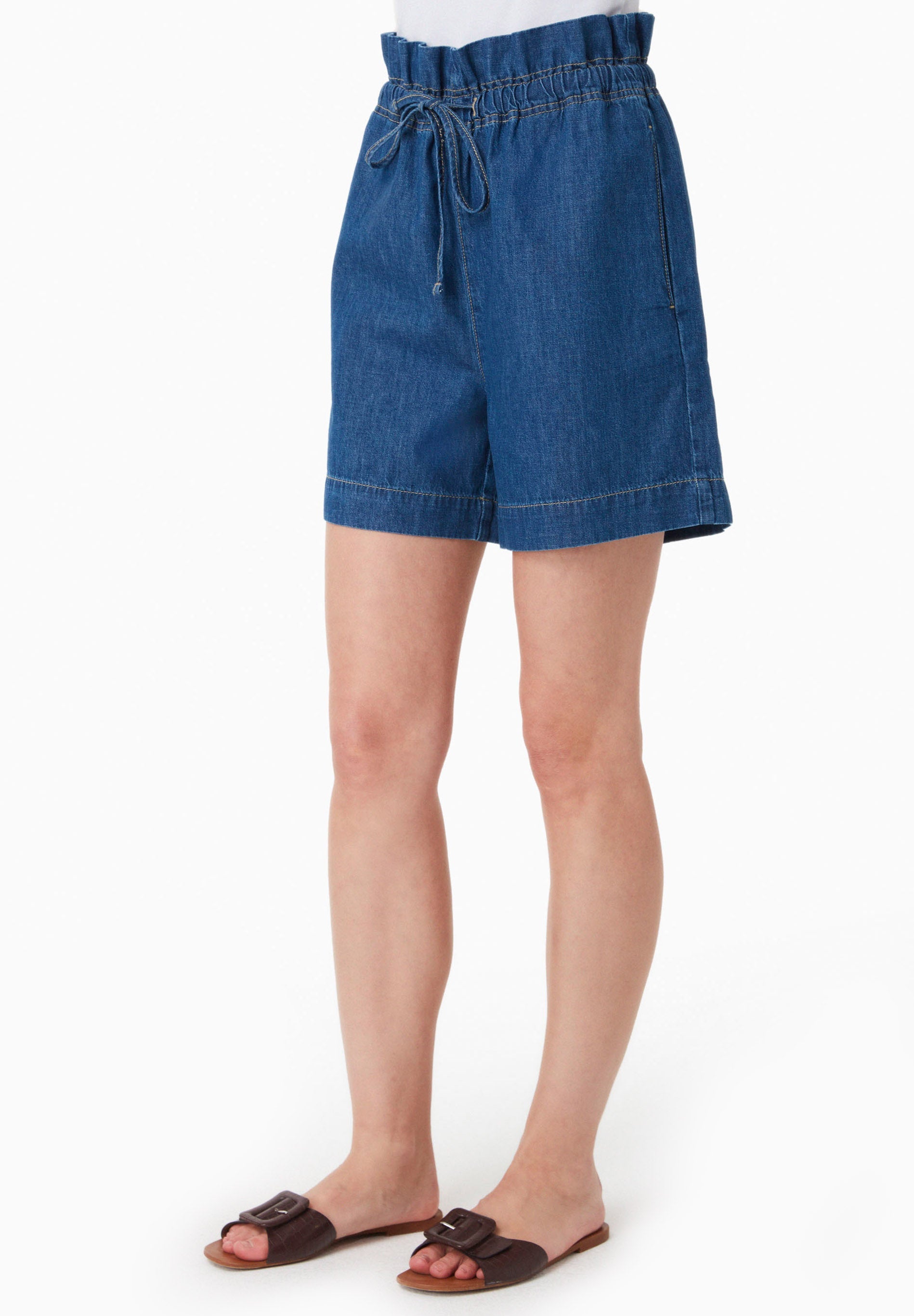 Organic Cotton Denim Shorts with Drawstring Waist Medium wash