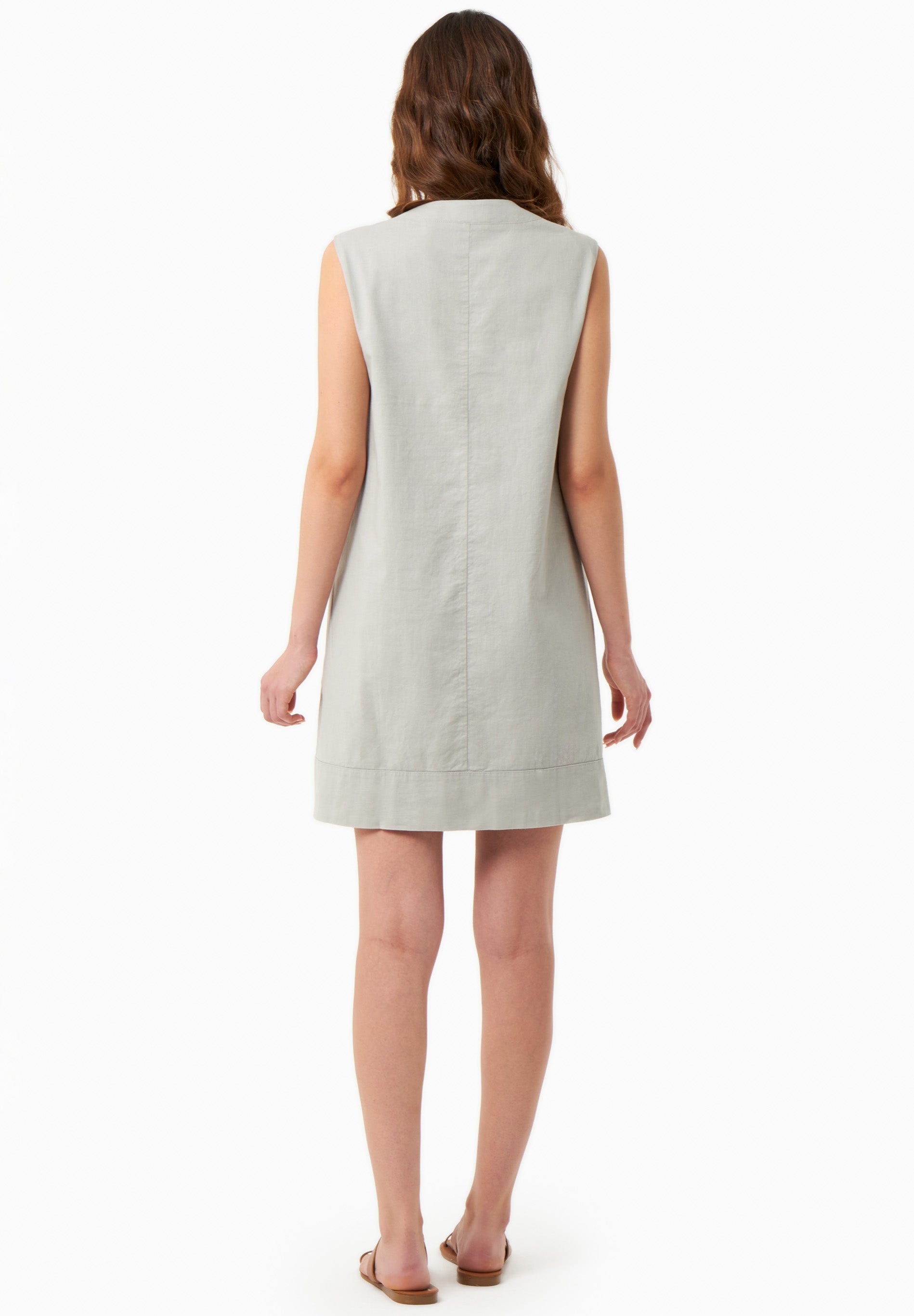 Organic Cotton & Linen V-neck Sleeveless Mini Dress in Green – Ecomarket.com