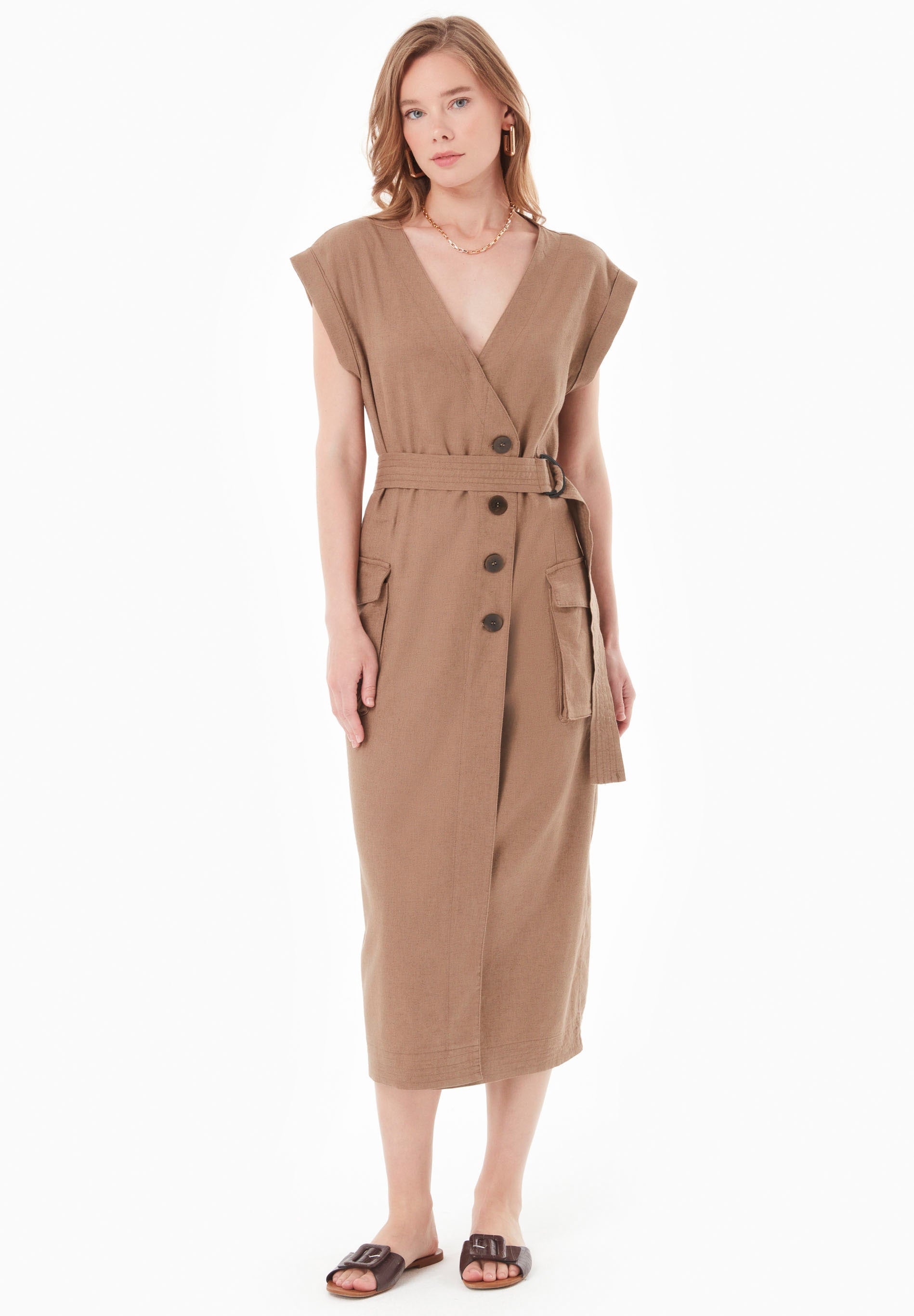 Women's Sustainable V-neck Wrap Dress in Caribou Brown  Ecomarket.com