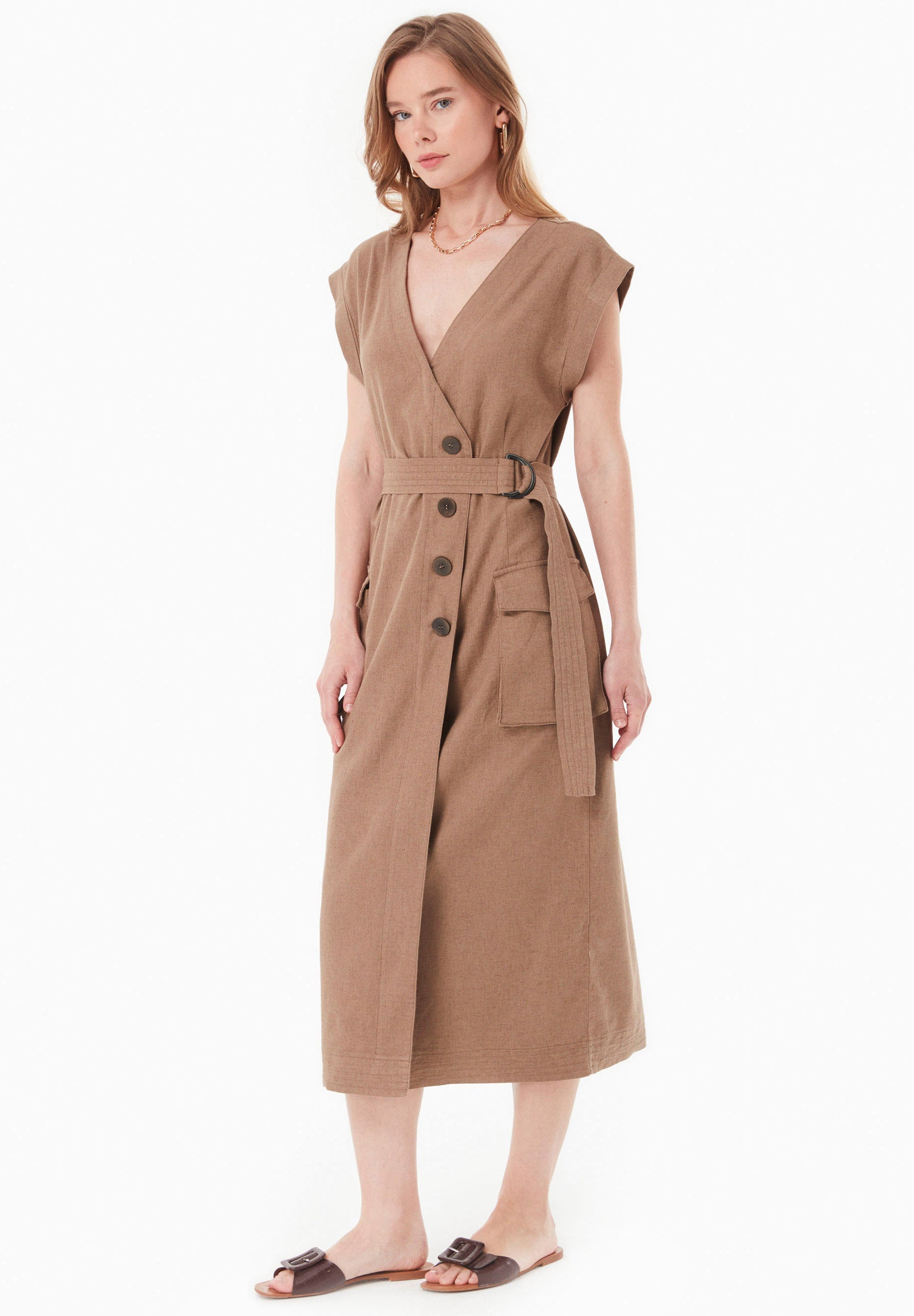 Women's Sustainable V-neck Wrap Dress in Caribou Brown – Ecomarket.com