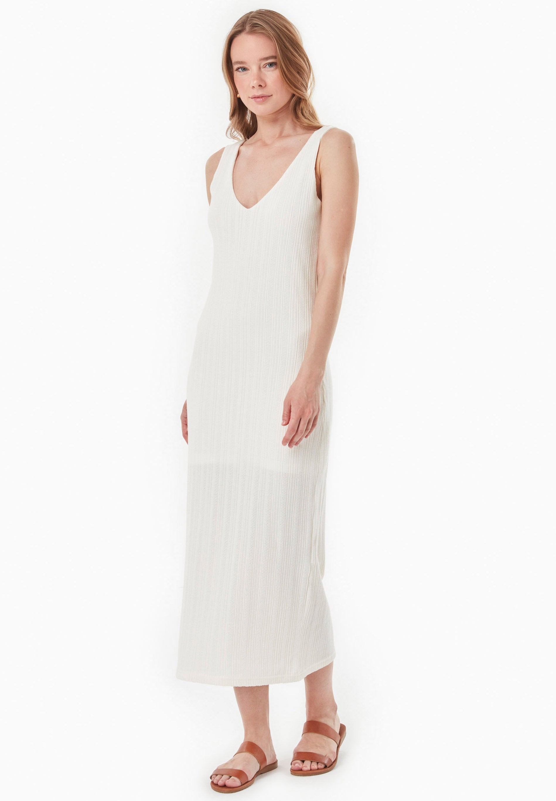 100% Organic Cotton Sleeveless V-neck Rib Dress in Off-white – Ecomarket.com