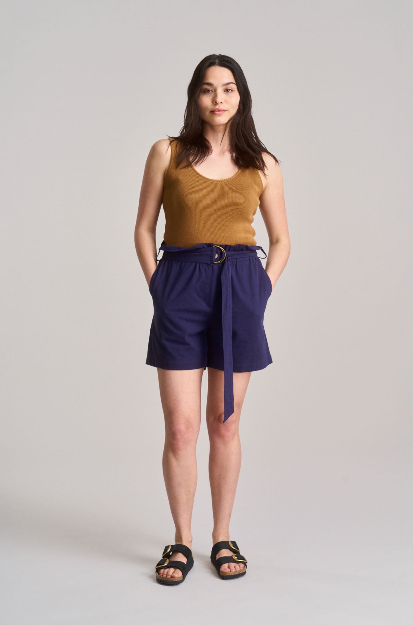 NALA - Pantaloncini in garza di cotone - Blu navy solido