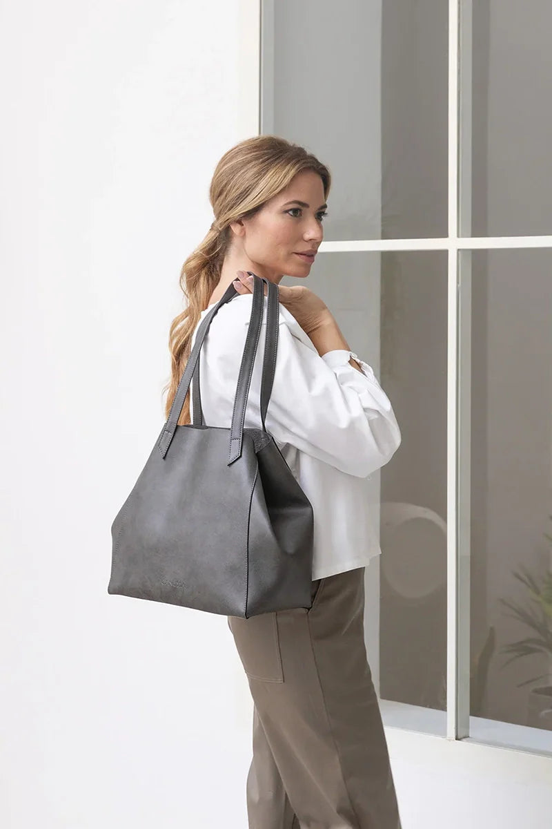 Bolso de hombro piel vegana - color gris